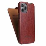 For iPhone 12 / 12 Pro Fierre Shann Retro Oil Wax Texture Vertical Flip PU Leather Case(Brown)
