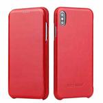 For iPhone XS Max Fierre Shann Business Magnetic Horizontal Flip Genuine Leather Case(Red)