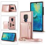 For Huawei Mate 20 Square Zipper Wallet Bag TPU+PU Back Cover Case with Holder & Card Slots & Wallet & Cross-body Strap(Rose Gold)