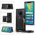 For Huawei Mate 20 Pro Square Zipper Wallet Bag TPU+PU Back Cover Case with Holder & Card Slots & Wallet & Cross-body Strap(Black)