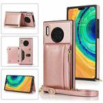 For Huawei Mate 30 Square Zipper Wallet Bag TPU+PU Back Cover Case with Holder & Card Slots & Wallet & Cross-body Strap(Rose Gold)