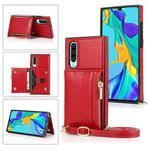 For Huawei P30 Square Zipper Wallet Bag TPU+PU Back Cover Case with Holder & Card Slots & Wallet & Cross-body Strap(Red)