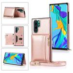 For Huawei P30 Pro Square Zipper Wallet Bag TPU+PU Back Cover Case with Holder & Card Slots & Wallet & Cross-body Strap(Rose Gold)
