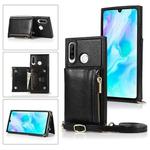 For Huawei P30 Lite Square Zipper Wallet Bag TPU+PU Back Cover Case with Holder & Card Slots & Wallet & Cross-body Strap(Black)