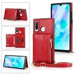 For Huawei P30 Lite Square Zipper Wallet Bag TPU+PU Back Cover Case with Holder & Card Slots & Wallet & Cross-body Strap(Red)
