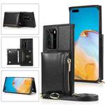 For Huawei P40 Square Zipper Wallet Bag TPU+PU Back Cover Case with Holder & Card Slots & Wallet & Cross-body Strap(Black)