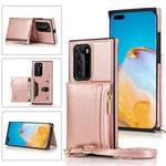 For Huawei P40 Pro Square Zipper Wallet Bag TPU+PU Back Cover Case with Holder & Card Slots & Wallet & Cross-body Strap(Rose Gold)