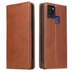 For Samsung Galaxy A21s Fierre Shann PU Genuine Leather Texture Horizontal Flip Leather Case with Holder & Card Slots & Wallet(Brown)