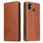 For Samsung Galaxy M11 Fierre Shann PU Genuine Leather Texture Horizontal Flip Leather Case with Holder & Card Slots & Wallet(Brown)