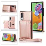 For Samsung Galaxy A90 5G Square Zipper Wallet Bag TPU+PU Back Cover Case with Holder & Card Slots & Wallet & Cross-body Strap(Rose Glod)