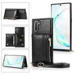 For Samsung Galaxy Note10 Square Zipper Wallet Bag TPU+PU Back Cover Case with Holder & Card Slots & Wallet & Cross-body Strap(Black)