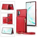 For Samsung Galaxy Note10 Pro Square Zipper Wallet Bag TPU+PU Back Cover Case with Holder & Card Slots & Wallet & Cross-body Strap(Red)