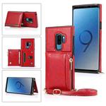 For Samsung Galaxy S9 Plus Square Zipper Wallet Bag TPU+PU Back Cover Case with Holder & Card Slots & Wallet & Cross-body Strap(Red)