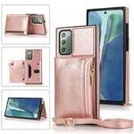 For Samsung Galaxy Note20 Square Zipper Wallet Bag TPU+PU Back Cover Case with Holder & Card Slots & Wallet & Cross-body Strap(Rose Glod)
