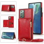 For Samsung Galaxy Note20 Square Zipper Wallet Bag TPU+PU Back Cover Case with Holder & Card Slots & Wallet & Cross-body Strap(Red)