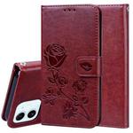 For iPhone 12 Rose Embossed Horizontal Flip PU Leather Case with Holder & Card Slots & Wallet(Brown)