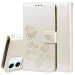 For iPhone 12 Rose Embossed Horizontal Flip PU Leather Case with Holder & Card Slots & Wallet(Gold)