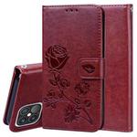 For iPhone 12 Pro Rose Embossed Horizontal Flip PU Leather Case with Holder & Card Slots & Wallet(Brown)