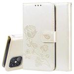 For iPhone 12 Pro Rose Embossed Horizontal Flip PU Leather Case with Holder & Card Slots & Wallet(Gold)