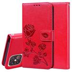 For iPhone 12 Pro Max Rose Embossed Horizontal Flip PU Leather Case with Holder & Card Slots & Wallet(Red)