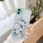 For iPhone 12 Precision Hole Skin Feel Flowers Plants Series Protective Case(Blue)