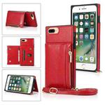 Square Zipper Wallet Bag TPU+PU Back Cover Case with Holder & Card Slots & Wallet & Cross-body Strap For iPhone 8 Plus / 7 Plus(Red)