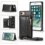 For iPhone SE 2022 / SE 2020 / 8 / 7 Square Zipper Wallet Bag TPU+PU Back Cover Case with Holder & Card Slots & Wallet & Cross-body Strap(Black)