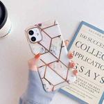 For iPhone 11 Gold Rimmed Splicing Marble Pattern Plating Double-layer PC Case (Vintage Flowers)