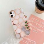 Gold Rimmed Marble Pattern Plating Double-layer PC Case For iPhone 11 Pro Max(Grey Pink)