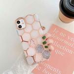 For iPhone 12 mini Gold Rimmed Marble Pattern Plating Double-layer PC Case (Grey Pink)