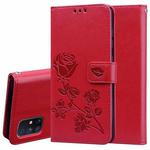 For Samsung Galaxy M51 Rose Embossed Horizontal Flip PU Leather Case with Holder & Card Slots & Wallet(Red)