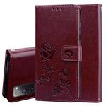 For Samsung Galaxy S20 FE 5G Rose Embossed Horizontal Flip PU Leather Case with Holder & Card Slots & Wallet(Brown)