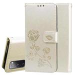 For Samsung Galaxy S20 FE 5G Rose Embossed Horizontal Flip PU Leather Case with Holder & Card Slots & Wallet(Gold)