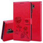 For Xiaomi Redmi 9 Rose Embossed Horizontal Flip PU Leather Case with Holder & Card Slots & Wallet(Red)