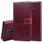 For Xiaomi Redmi 9 Rose Embossed Horizontal Flip PU Leather Case with Holder & Card Slots & Wallet(Brown)