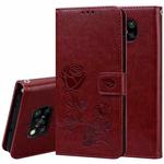 For Xiaomi Poco X3 NFC Rose Embossed Horizontal Flip PU Leather Case with Holder & Card Slots & Wallet(Brown)
