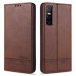 For vivo Y73s / S7e AZNS Magnetic Calf Texture Horizontal Flip Leather Case with Card Slots & Holder & Wallet(Dark Brown)