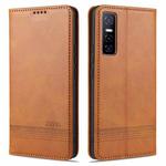 For vivo Y73s / S7e AZNS Magnetic Calf Texture Horizontal Flip Leather Case with Card Slots & Holder & Wallet(Light Brown)