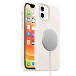 For iPhone 12 mini Magnetic Liquid Silicone Full Coverage Shockproof Magsafe Case with Magsafe Charging Magnet (White)