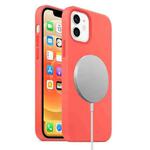 For iPhone 12 mini Magnetic Liquid Silicone Full Coverage Shockproof Magsafe Case with Magsafe Charging Magnet (Pink Orange)