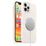 For iPhone 12 Pro Max Magnetic Liquid Silicone Full Coverage Shockproof Magsafe Case with Magsafe Charging Magnet(White)