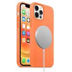For iPhone 12 Pro Max Magnetic Liquid Silicone Full Coverage Shockproof Magsafe Case with Magsafe Charging Magnet(Orange)