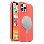 For iPhone 12 Pro Max Magnetic Liquid Silicone Full Coverage Shockproof Magsafe Case with Magsafe Charging Magnet(Pink Orange)