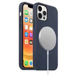 For iPhone 12 Pro Max Magnetic Liquid Silicone Full Coverage Shockproof Magsafe Case with Magsafe Charging Magnet(Navy Blue)