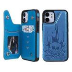 For iPhone 12 mini Skull Head Embossing Pattern Shockproof Protective Case with Holder & Card Slots & Wallet (Blue)
