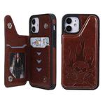 For iPhone 12 mini Skull Head Embossing Pattern Shockproof Protective Case with Holder & Card Slots & Wallet (Brown)