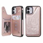 For iPhone 12 mini Skull Head Embossing Pattern Shockproof Protective Case with Holder & Card Slots & Wallet (Rose Gold)