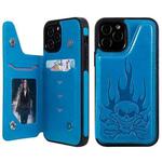 For iPhone 12 / 12 Pro Skull Head Embossing Pattern Shockproof Protective Case with Holder & Card Slots & Wallet(Blue)