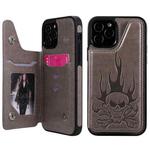 For iPhone 12 / 12 Pro Skull Head Embossing Pattern Shockproof Protective Case with Holder & Card Slots & Wallet(Grey)