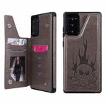 For Samsung Galaxy Note20 Skull Head Embossing Pattern Shockproof Protective Case with Holder & Card Slots & Wallet(Grey)